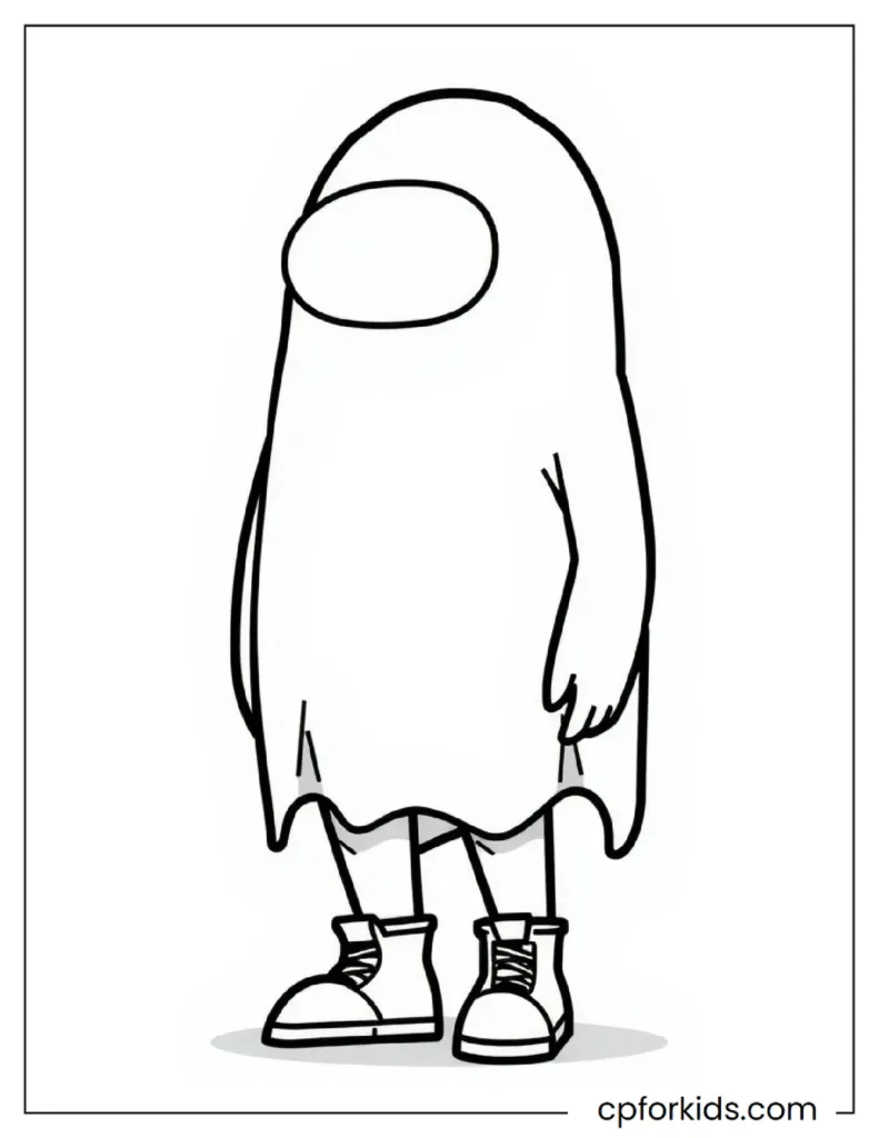 Among Us Coloring Pages 1 An Among Us crew member wearing a ghost costume, with a Halloween theme.