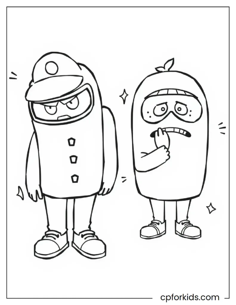 Among Us Coloring Pages 16 A suspicious red Among Us crew member sneaking in the spaceship's corridor.