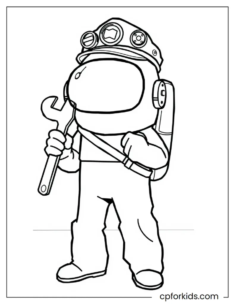 Among Us Coloring Pages 14 An Among Us character in repair mode, on a coloring page.