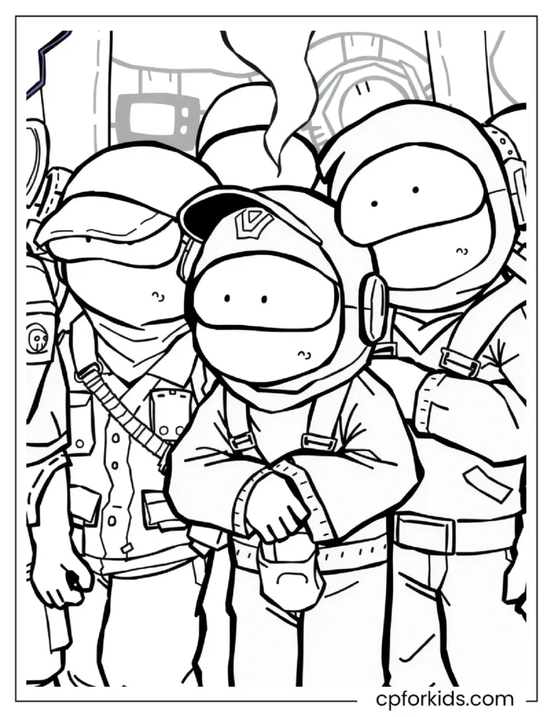 Among Us Coloring Pages 15 An Among Us character waiting in line with friends for a trip.
