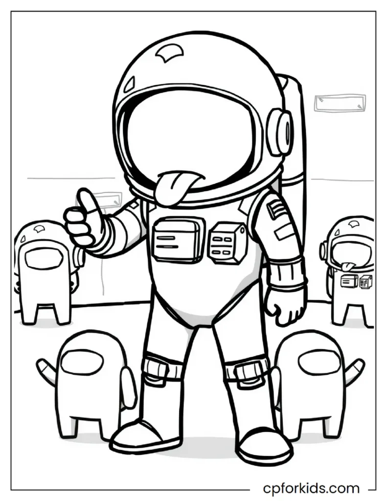 Among Us Coloring Pages 11 An astronaut-style Among Us character knockoff, on a coloring sheet.