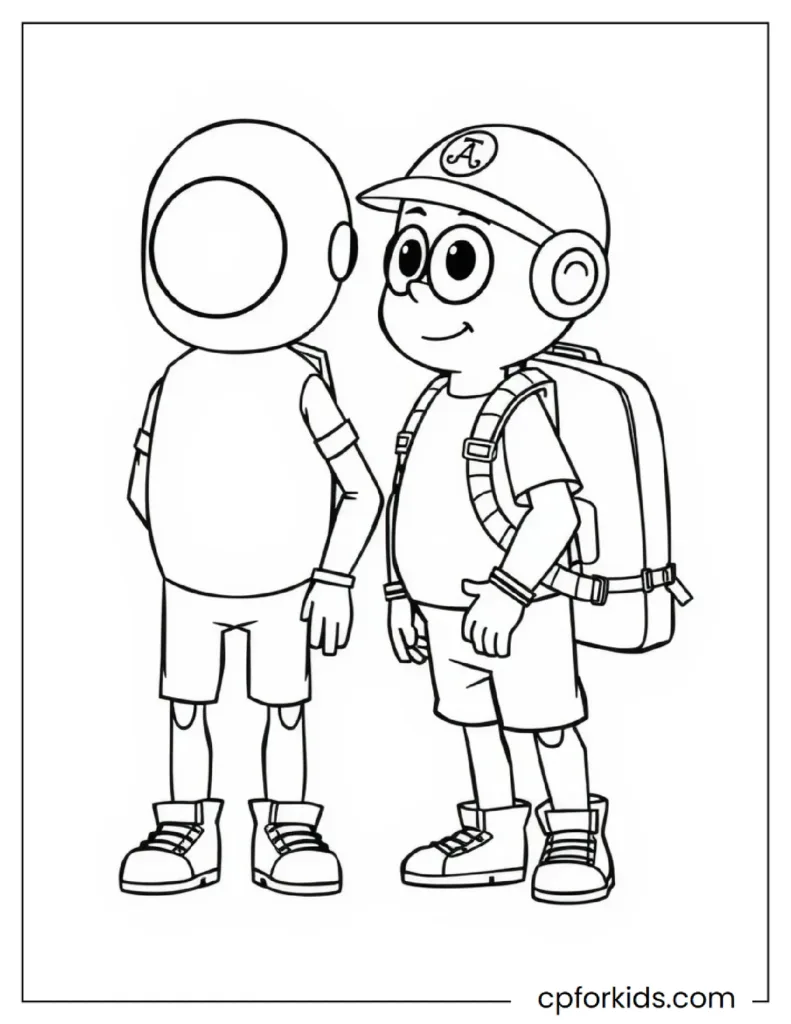 Among Us Coloring Pages 6 A new Among Us character, looking like a little kid, on a coloring page.