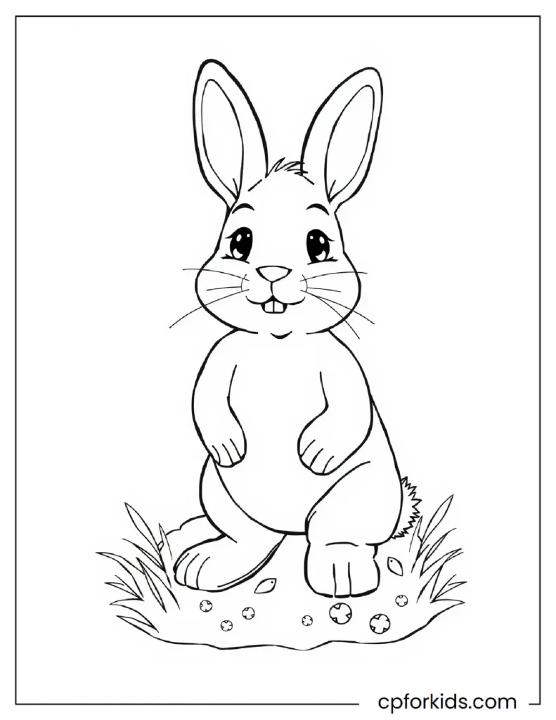 A coloring page of a sad rabbit waiting for someone to feed her.