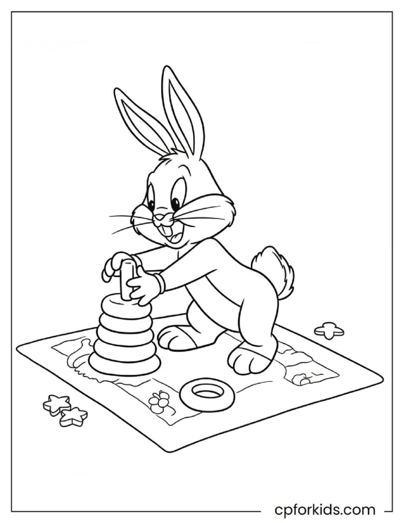 Baby Bugs Bunny Playing With Ring Shaped Toys For Preschool Preparation