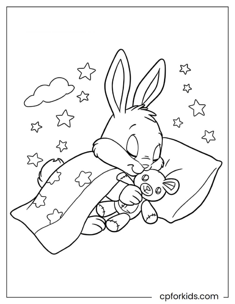 Baby Bugs Bunny Trying To Sleep With His Cute Sleeping Friend Teddy Bear