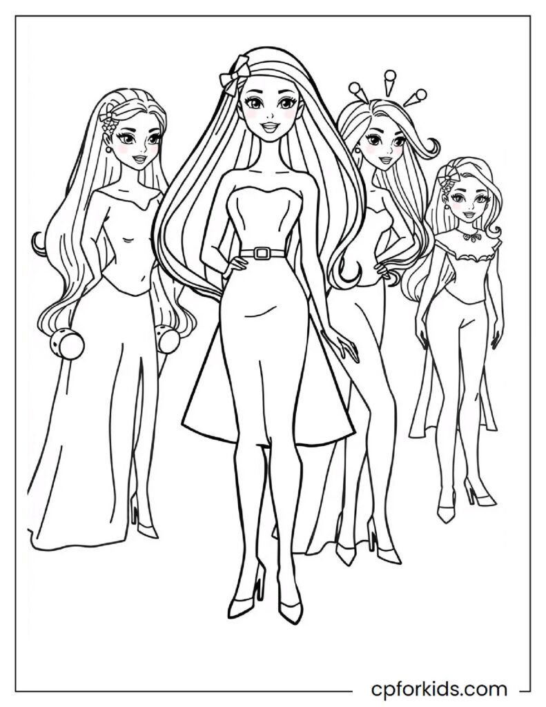 Barbie And Friends Printable Coloring Page