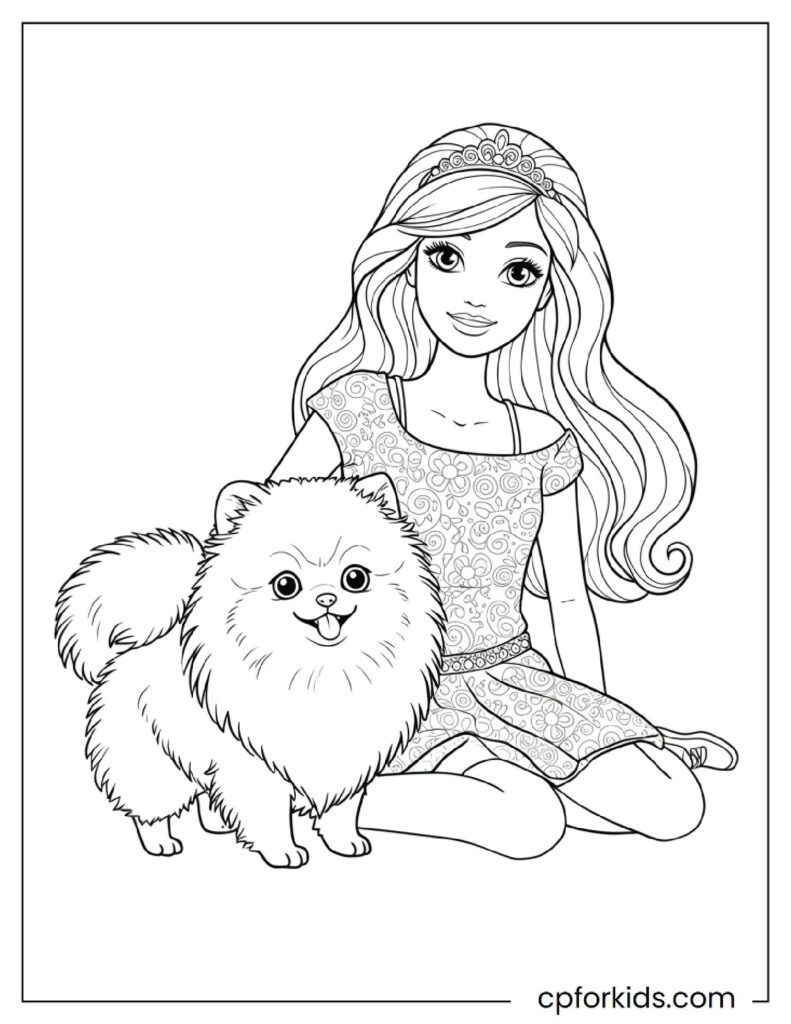 Barbie And Her Cute Pomeranian Dog Coloring Book