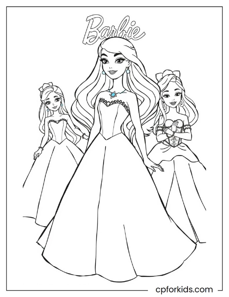 Barbie And Her Friends In Their Dazzling Dresses At The Prom
