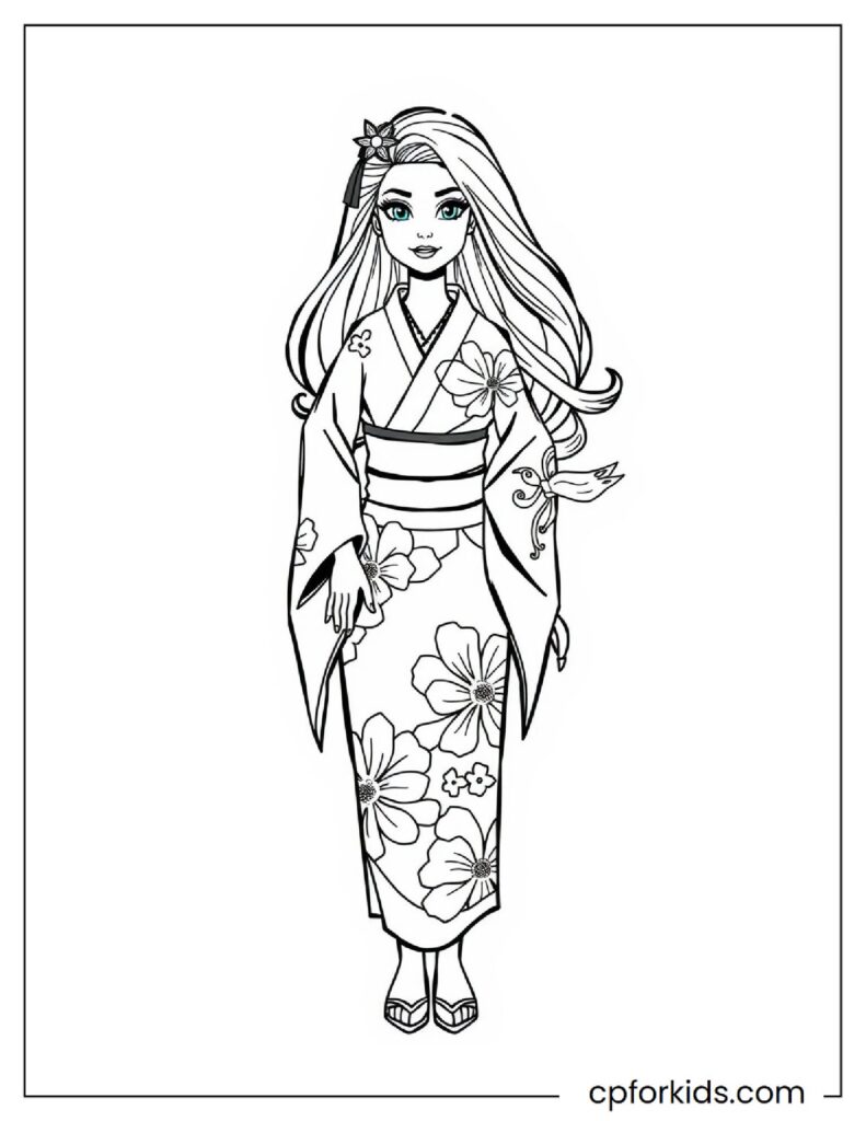 Barbie Doll Coloring Book With Japanese Traditional Dress And All Its Elegance
