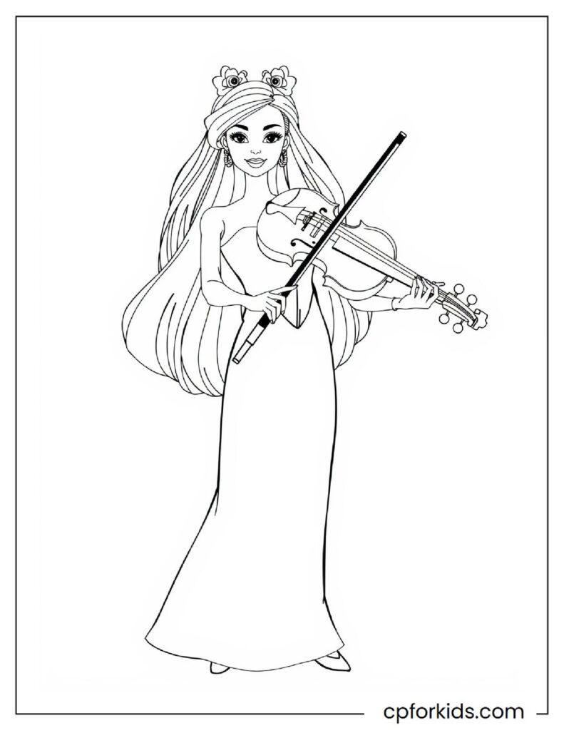 Barbie Playing The Violin With Her Stylish Outfit And Fancy Hair