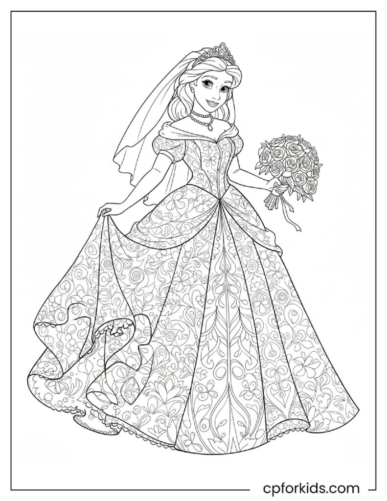 Beautiful Princess Barbie Coloring Page Dazzling With Her Wonderful Dress