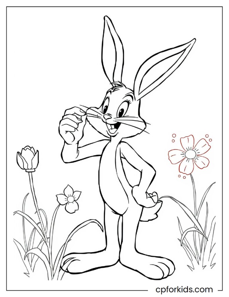 Bugs Poses Among The Flowers Twirling His Moustache