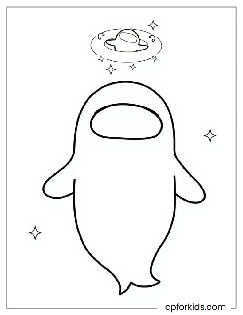 Among Us Coloring Pages 20 A cute Among Us character dreaming about herself in a happy moment.