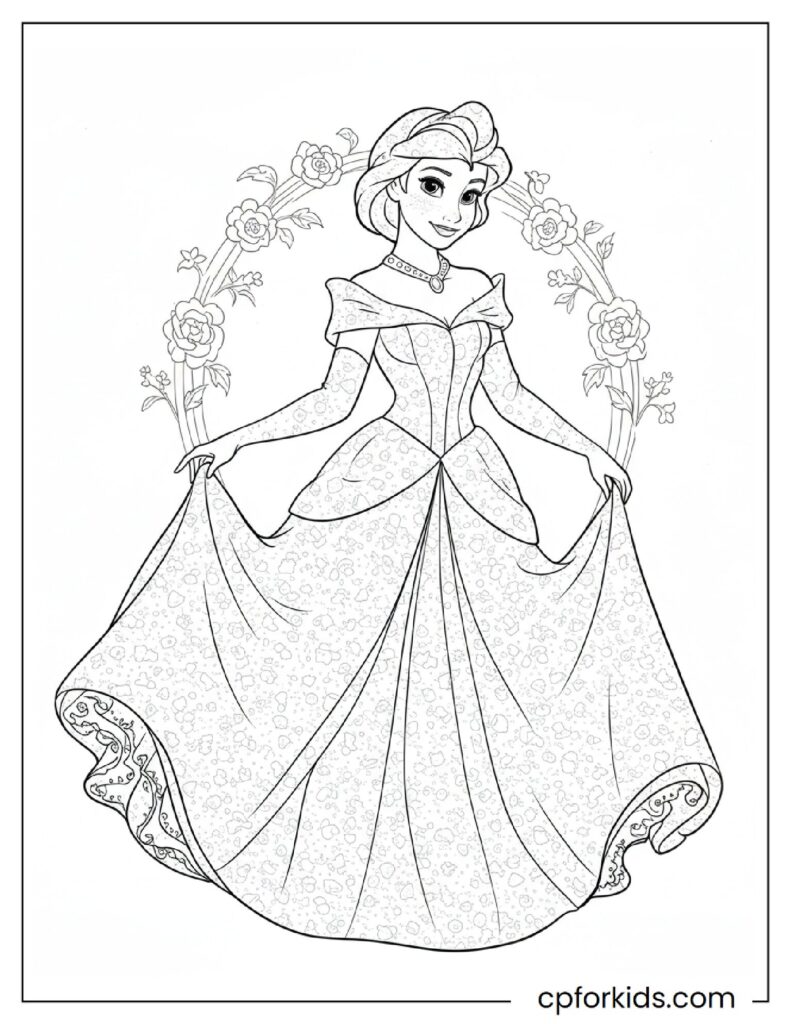 Detailed Disney Princess Barbie Coloring Page For Adults