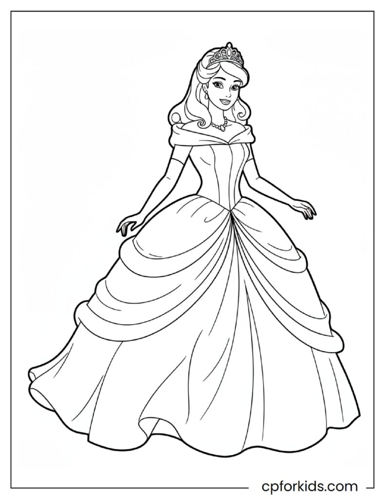 Free Printable Princess Barbie In Ball Gown Coloring Sheets