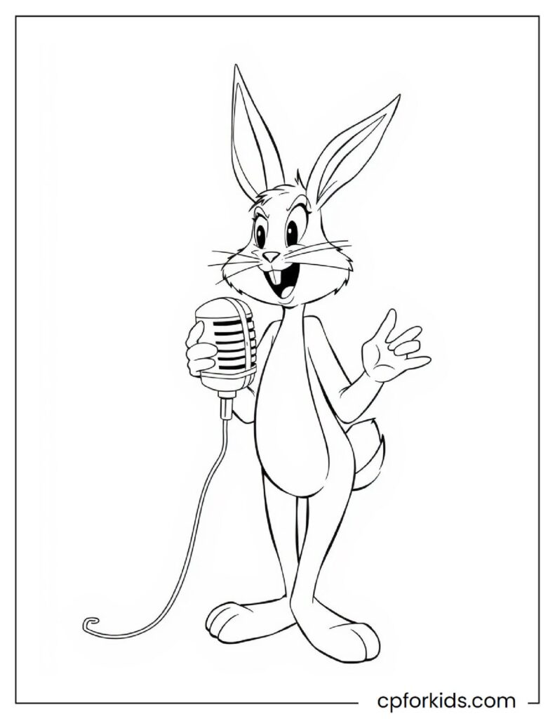 Looney Tunes Hero Bugs Bunny Singing With a Microphone In His Hand