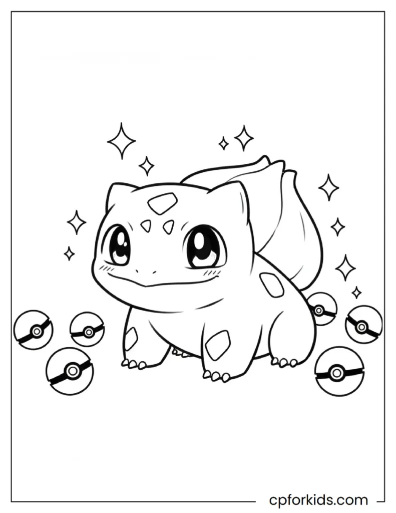 Kawaii Bulbasaur With Oversized Eyes Cute Chibi Coloring Page