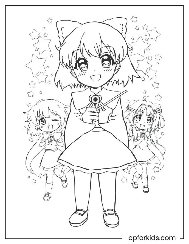 Printable Tokyo Mew Mew coloring page, magical girl anime.