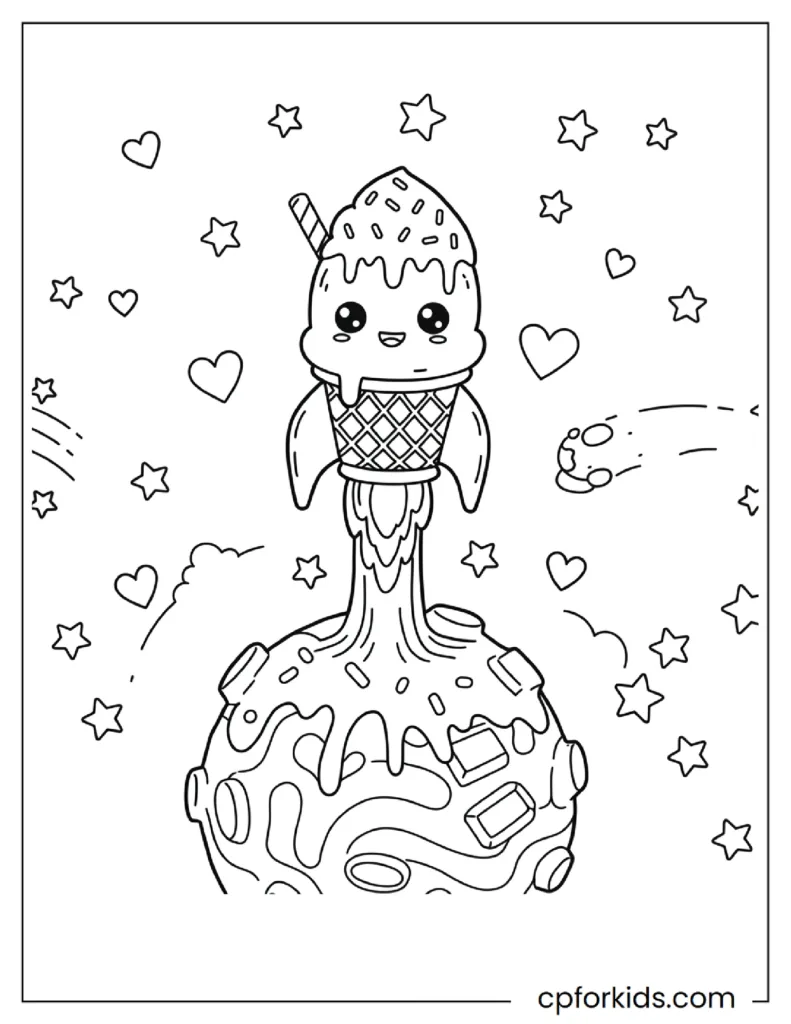 A Rocket Resembling An Ice Cream Cone Launched From Earth Coloring Page