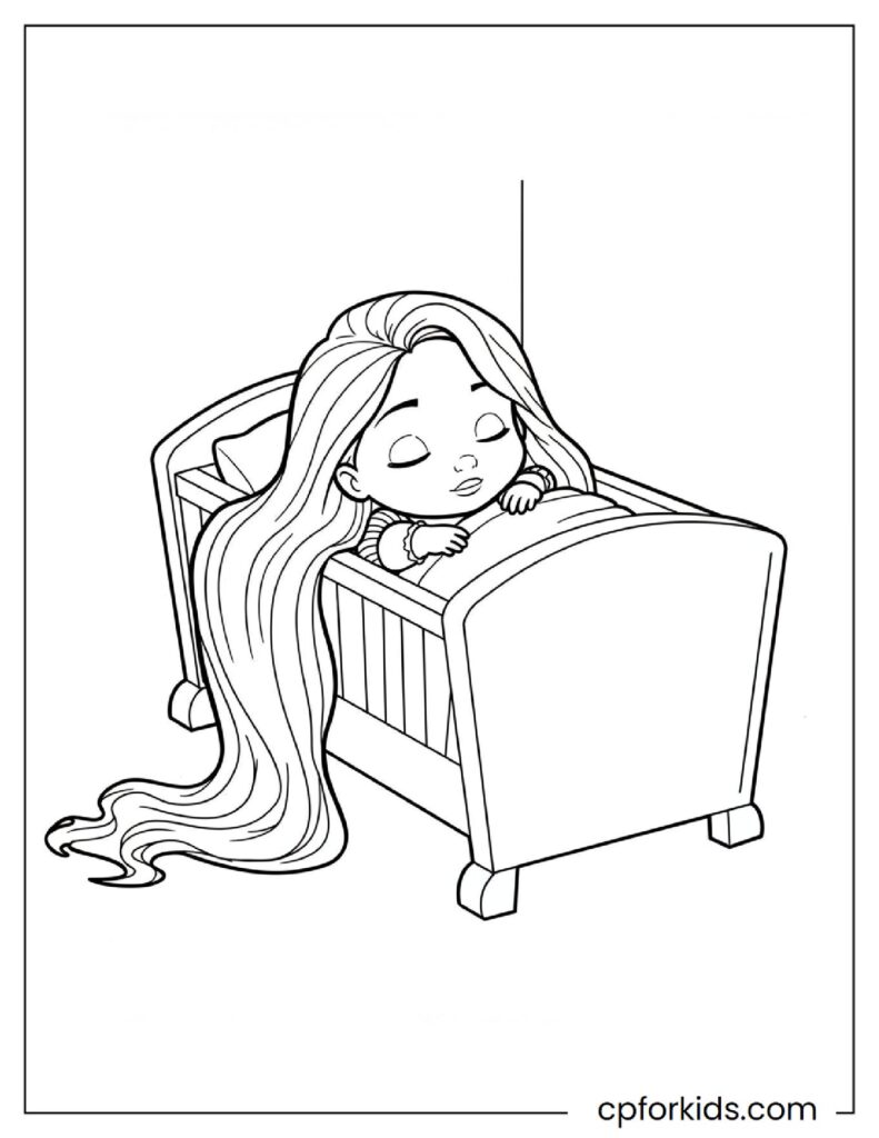 Baby Rapunzel Sleeping In Her Crib Printable Coloring