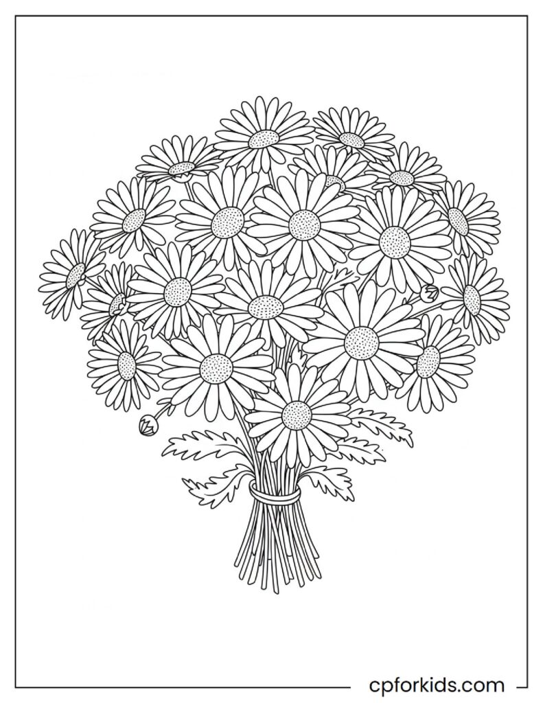 Beautiful Daisy bouquet, simple flower coloring page.