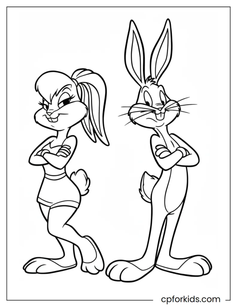 Bugs bunny and lola bunny drawing in printable PDF format.