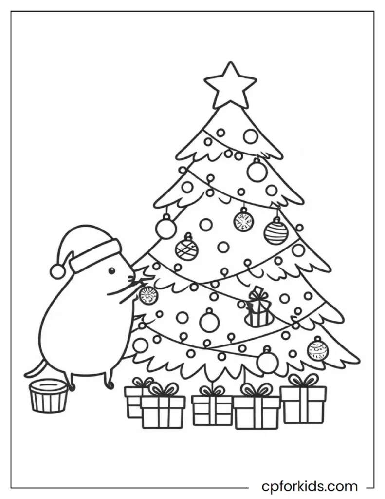 Pusheen Coloring Pages (Free PDF Printables) 9 Cute Pusheen Decorating Christmas Tree Coloring Book