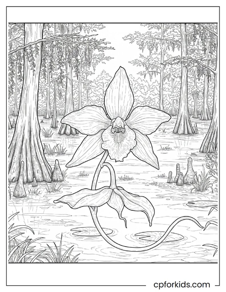 Ghost Orchid Dendrophylax Lindenii, flawless design adult coloring page.