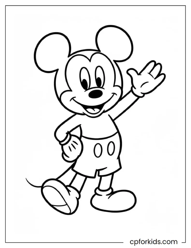 Simple Mickey Mouse Coloring Pages for Kids, easy printable outline.