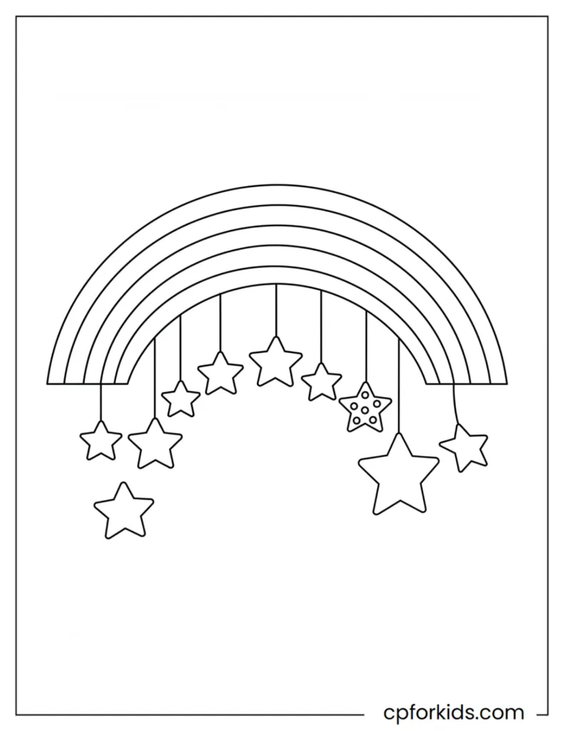 Collection of 20 rainbow coloring pages showcasing colorful rainbows, clouds, unicorns, and joyful kids’ scenes