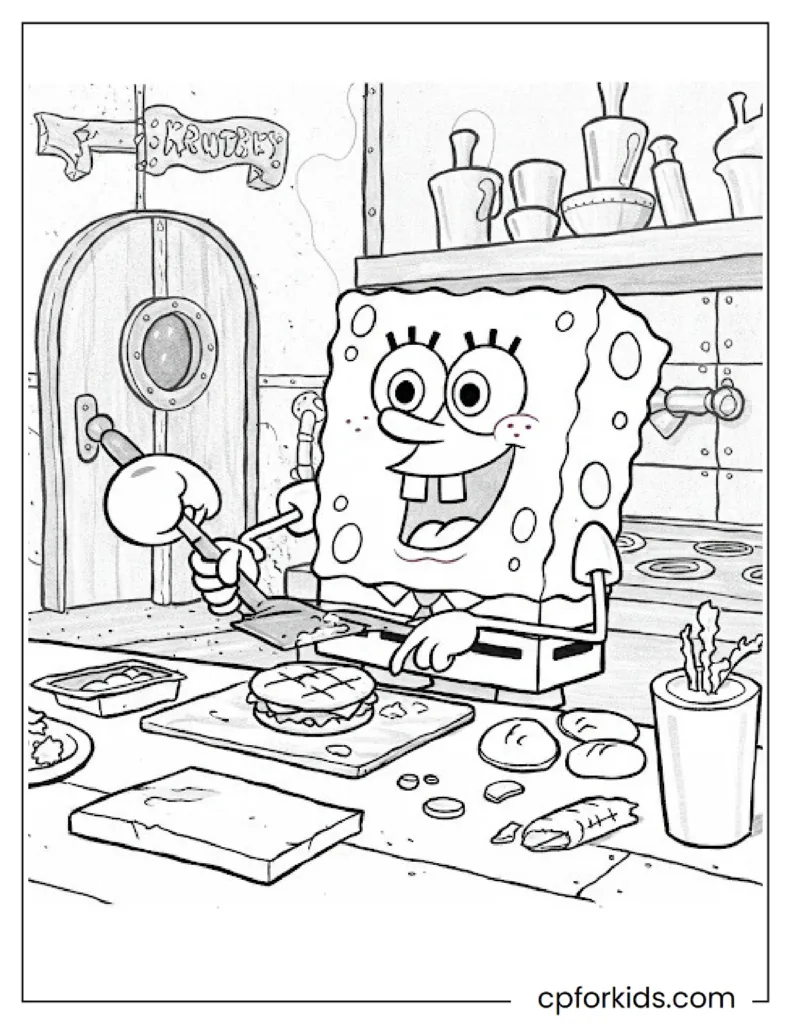 Spongebob Cooks Crab Burgers