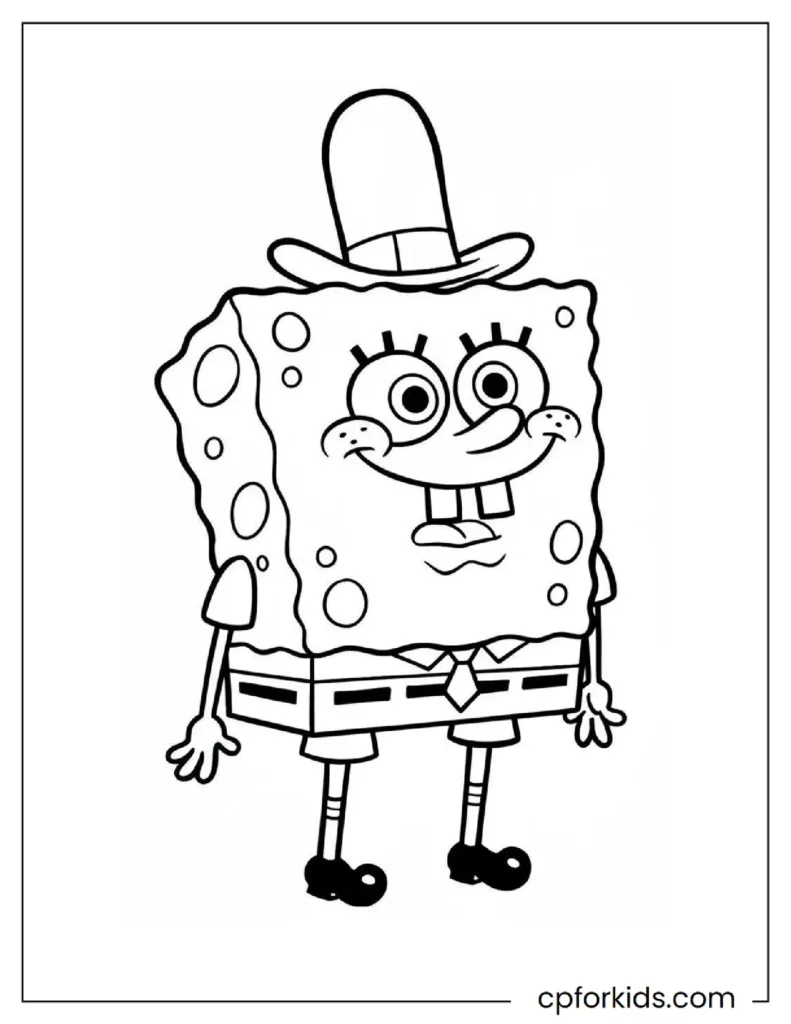 Spongebob Smiles With His Funny Hat Kawaii Color Page