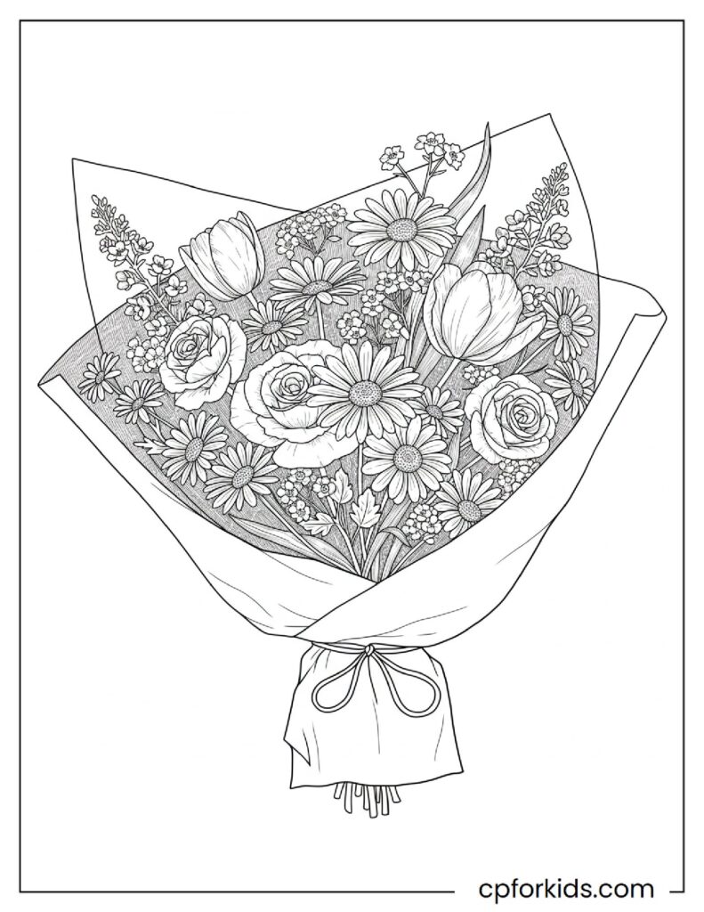 The most beautiful bouquet flower image, free printable sheet.