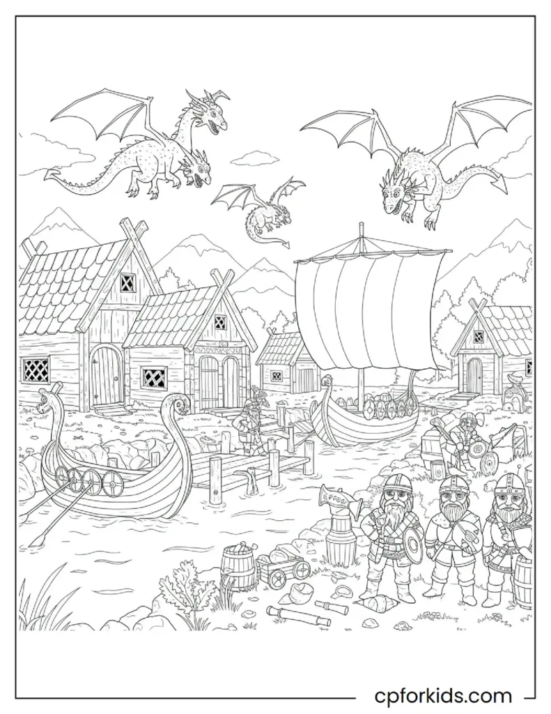 How To Train Your Dragon Coloring Pages 19 Viking Village Under Attack by Dragons Coloring Page