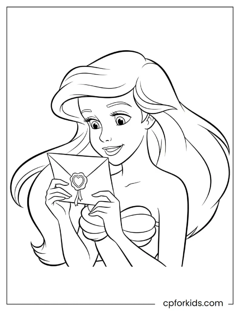 Ariel holding a shell with a letter inside