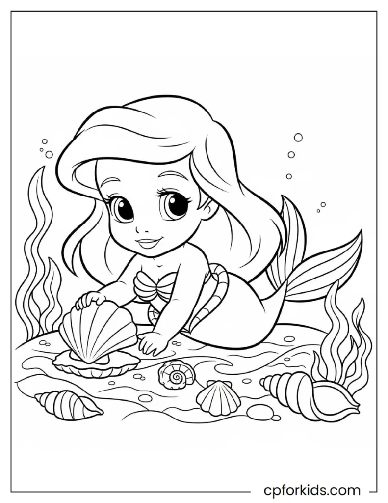 Baby Ariel holding seashells underwater