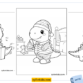 Cute dinosaur coloring pages collage with a baby T-Rex egg hatch and easy toddler designs.