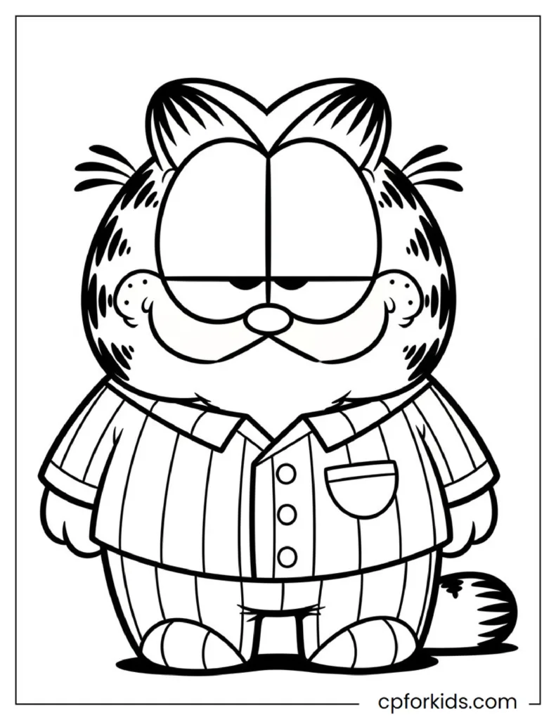 Cute Garfield cartoon coloring page with Odie and lasagna