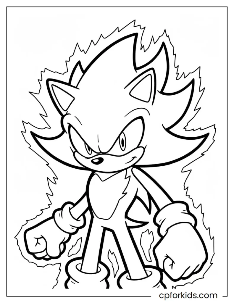 Best Sonic Coloring Pages for Kids, Teens & Adults 7 Hyper Sonic Coloring Page with speed lines, a dynamic and colorful activity.