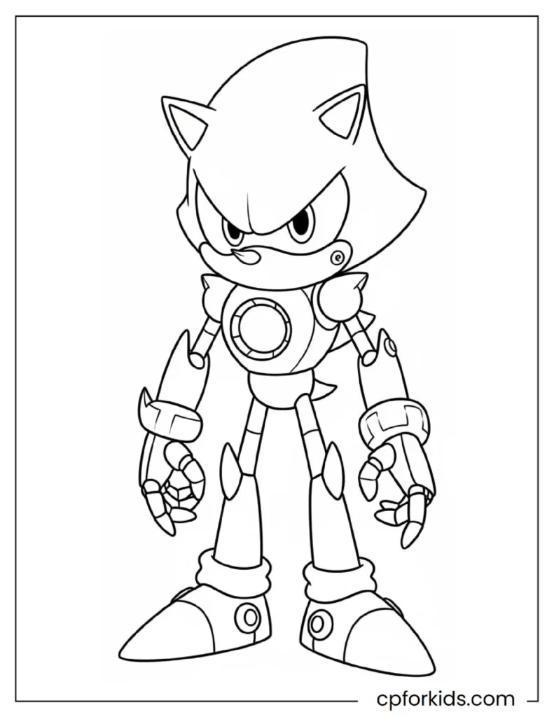 Best Sonic Coloring Pages for Kids, Teens & Adults 8 Metal Sonic Coloring Page, a detailed robot villain sheet to print.