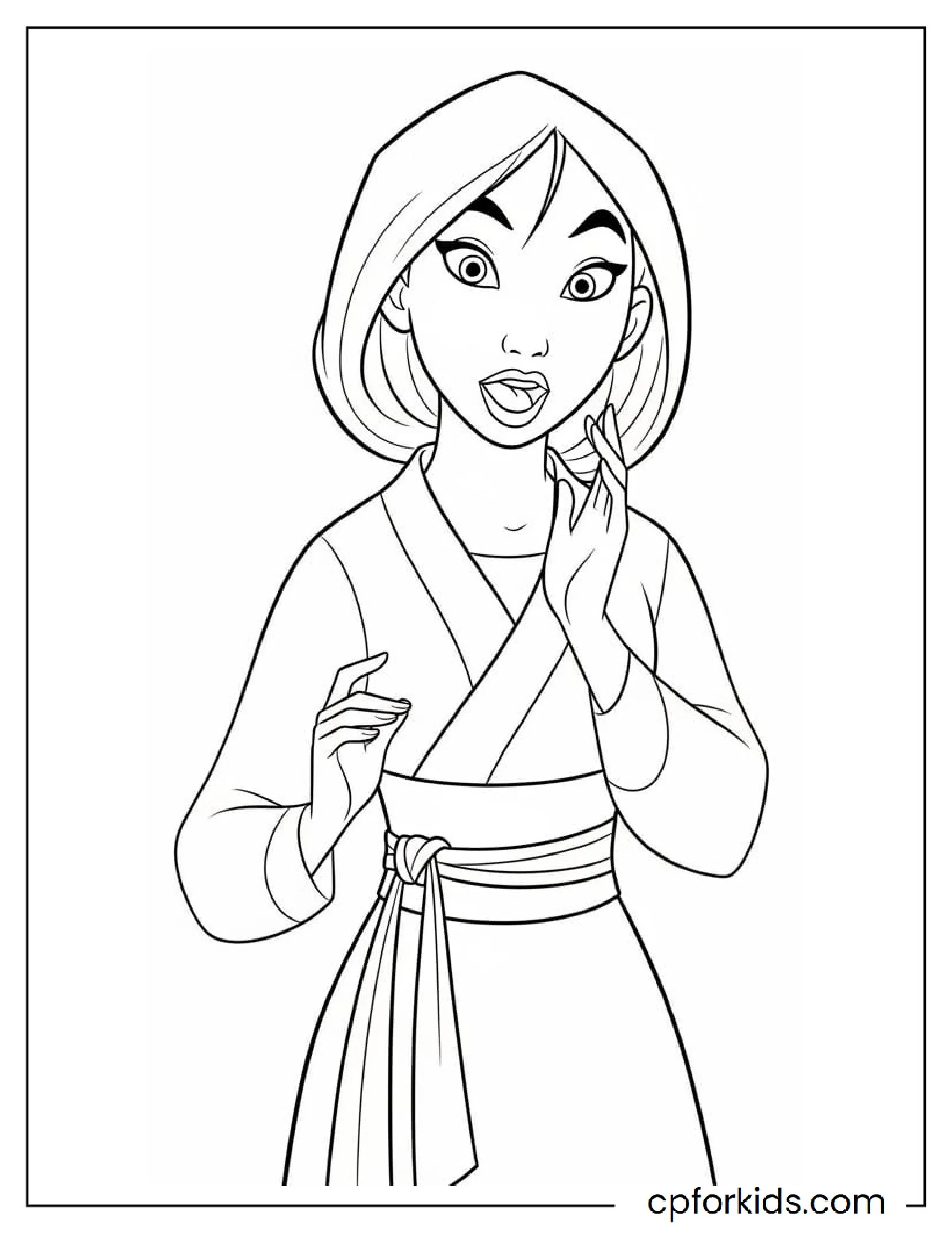 Mulan in matchmaker outfit simple coloring outline