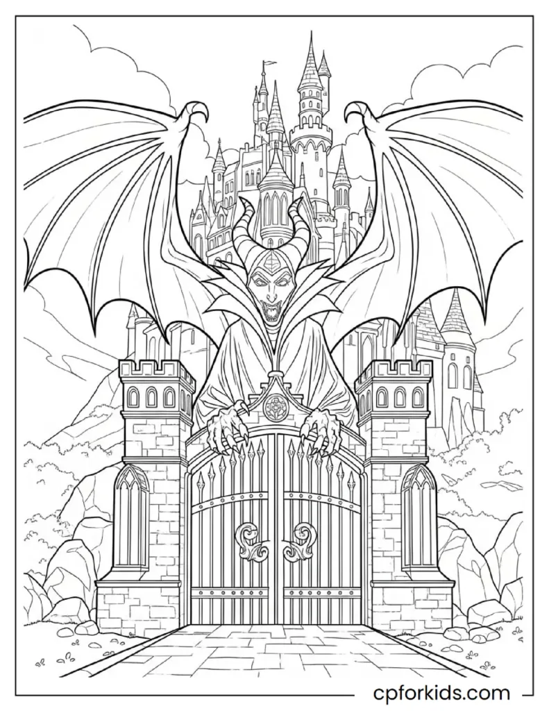 Maleficent breathing fire in dragon form, Sleeping Beauty themed page