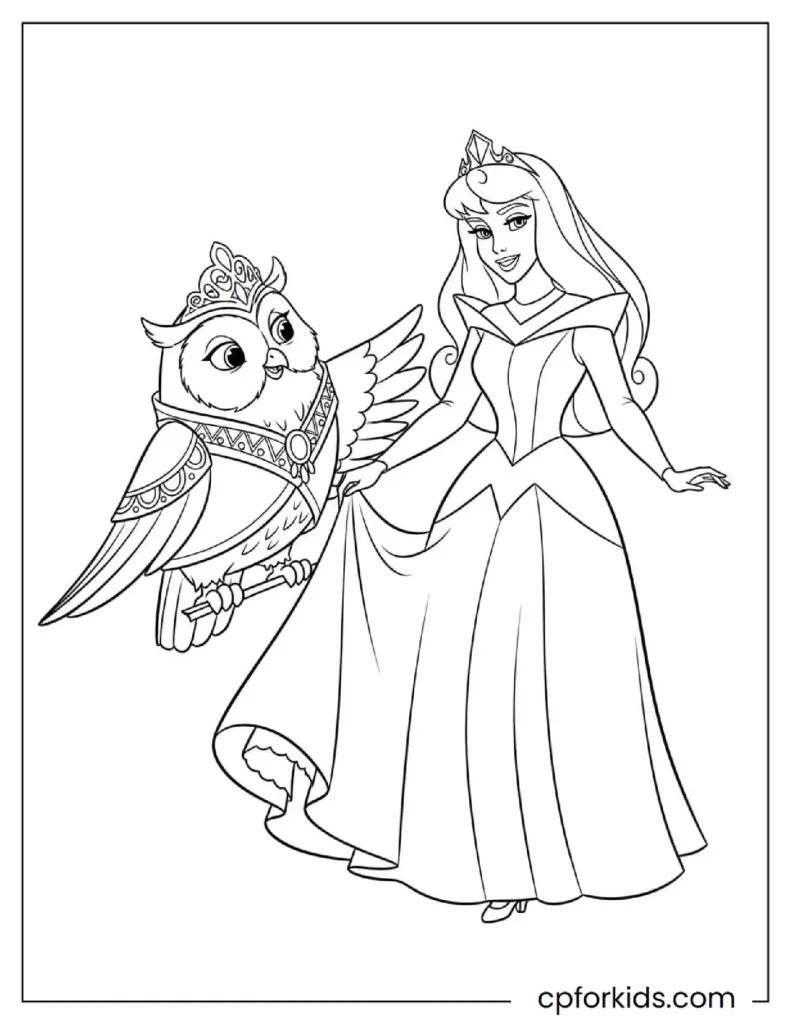 Aurora dancing with an owl wearing a cloak