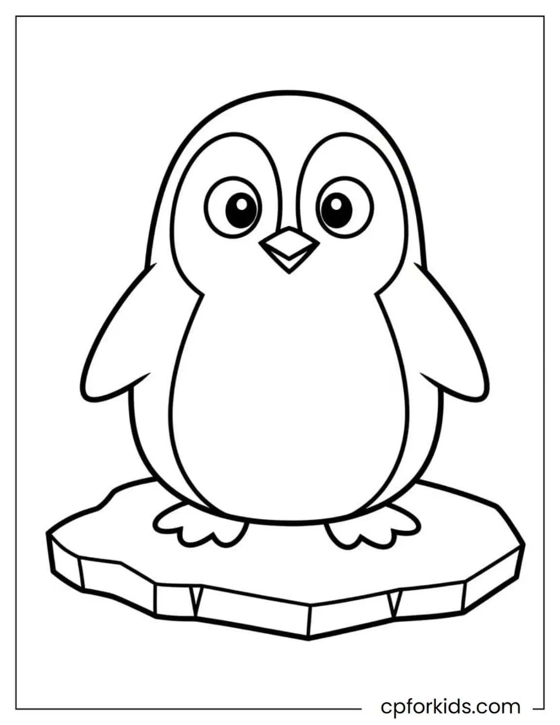 Cartoon penguin standing on an ice block