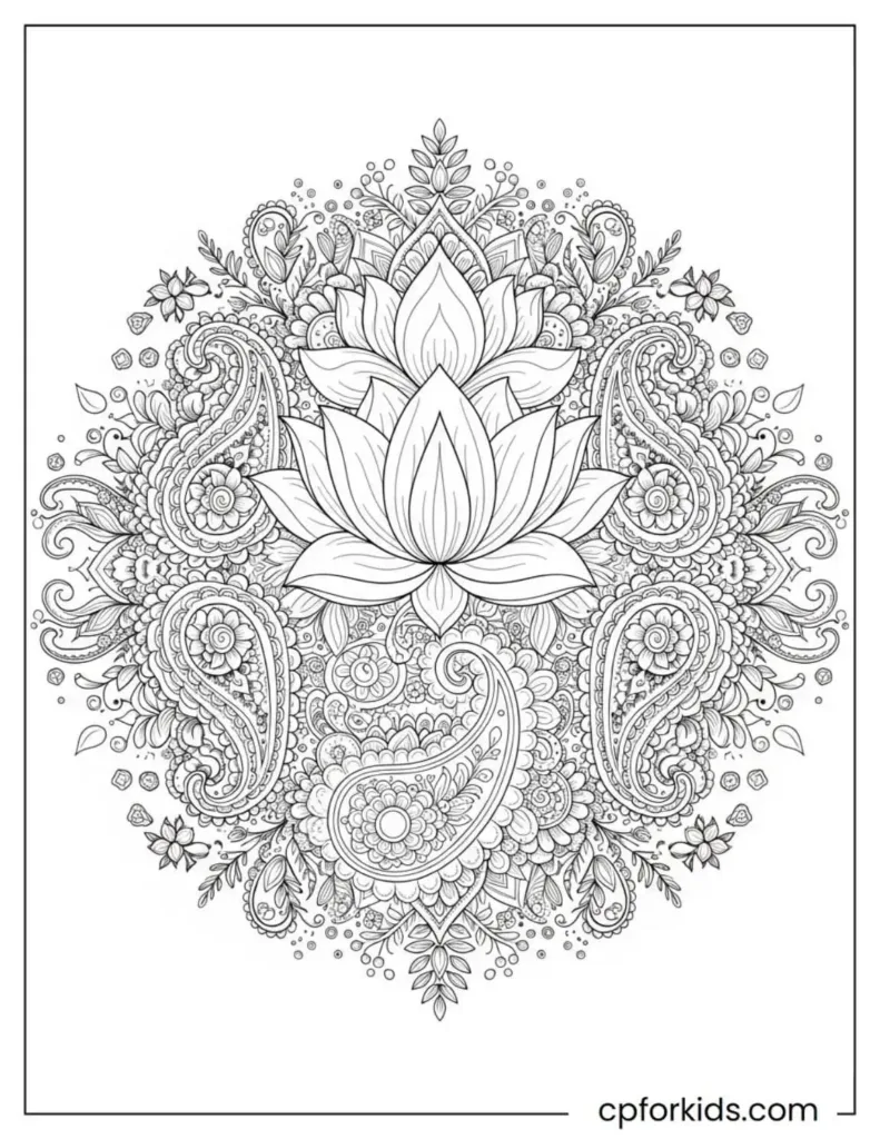 Complex lotus flower with layered floral mandala designs for adults