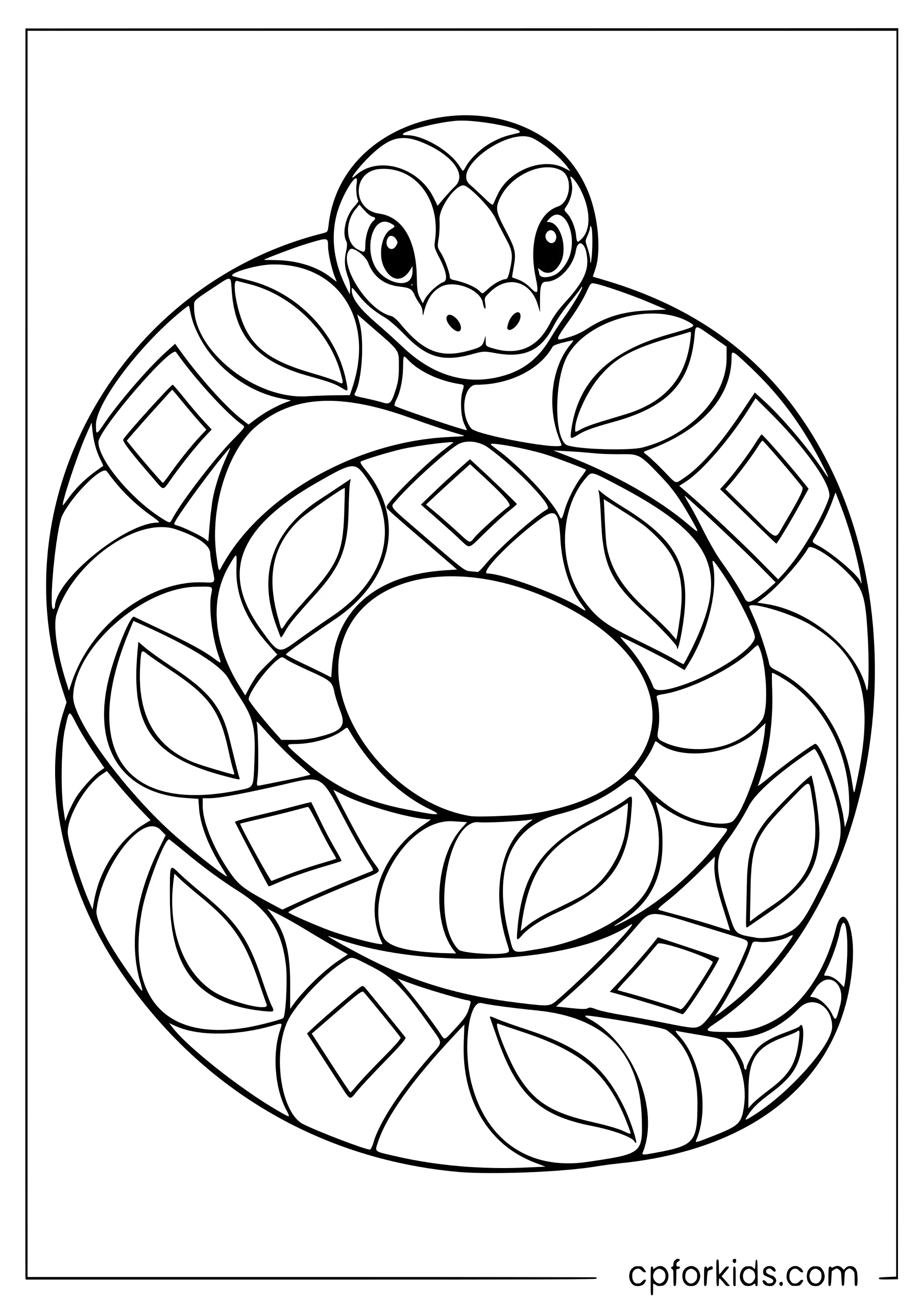 Patterned snake coiled into a symmetrical mandala