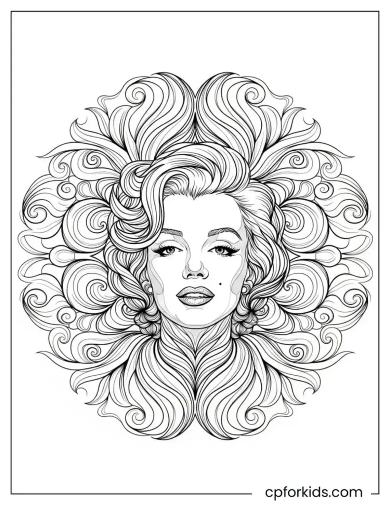 A mandala style pattern inspired by Marilyn Monroe's flowing hair design.