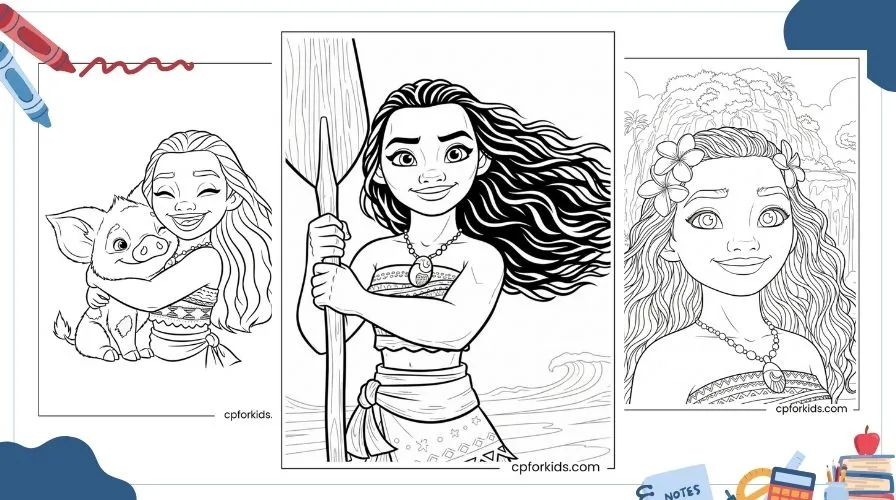 Collection of printable Moana coloring pages for kids – free PDF download