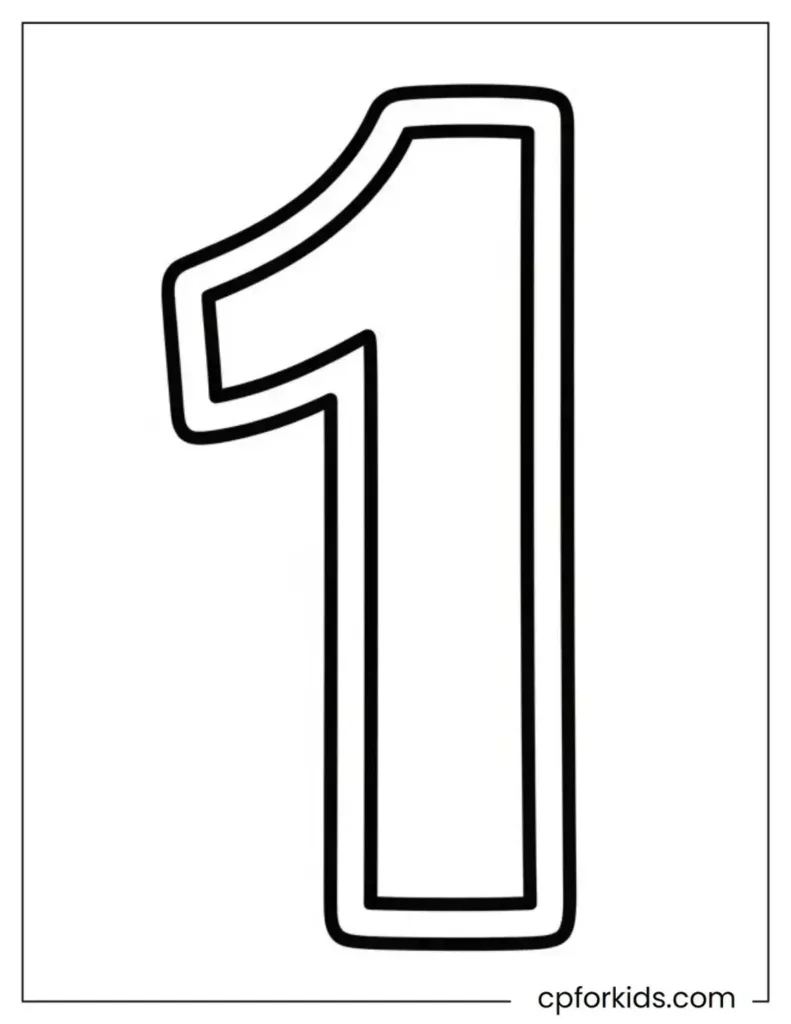 A printable coloring page with number 1 that kids can learn while having fun.