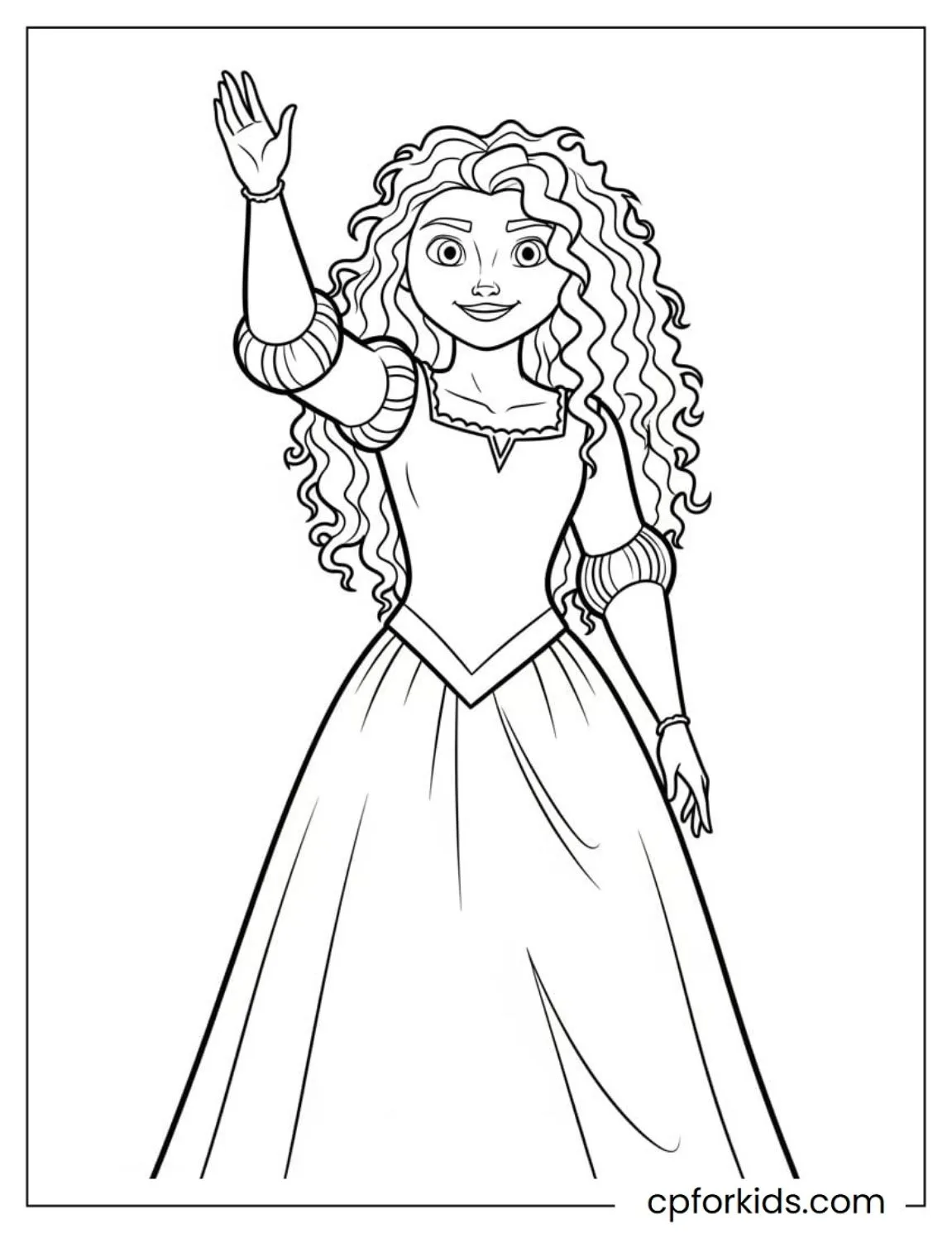 Merida is waving, a simple illustration suitable for children.